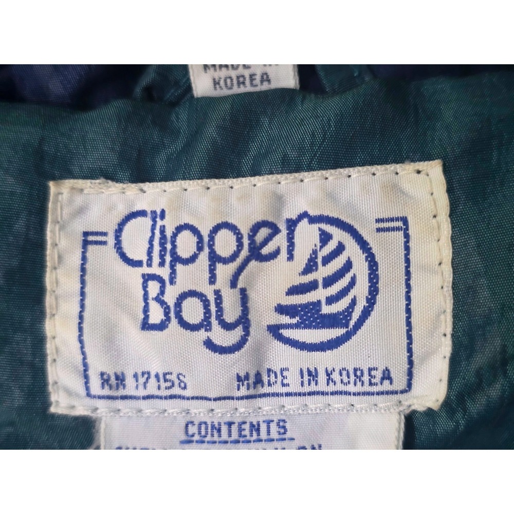 Vintage Clipper Bay Womens Large Colorblock Floral Puffer Jacket Teal Navy 90s - Picture 4 of 10